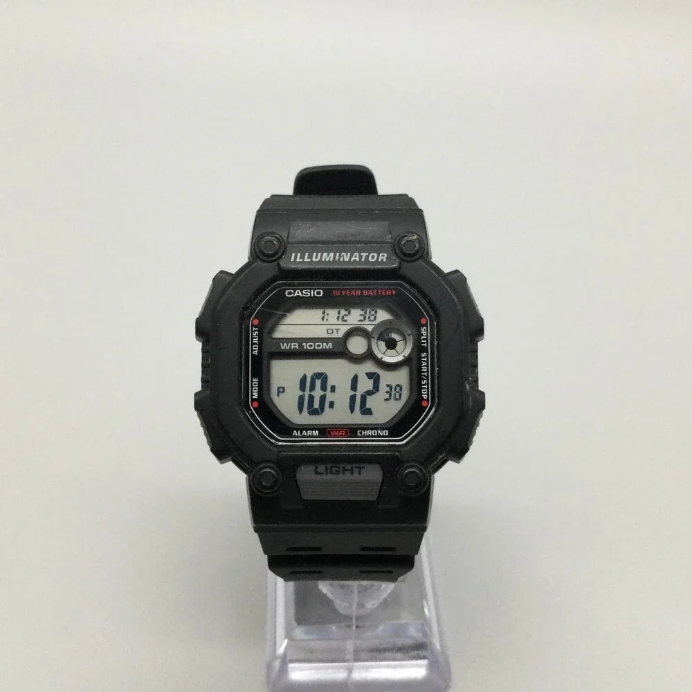 Casio 3488 W-737H Mens Watch 44mm Black Digital WR 100M Alarm Chrono